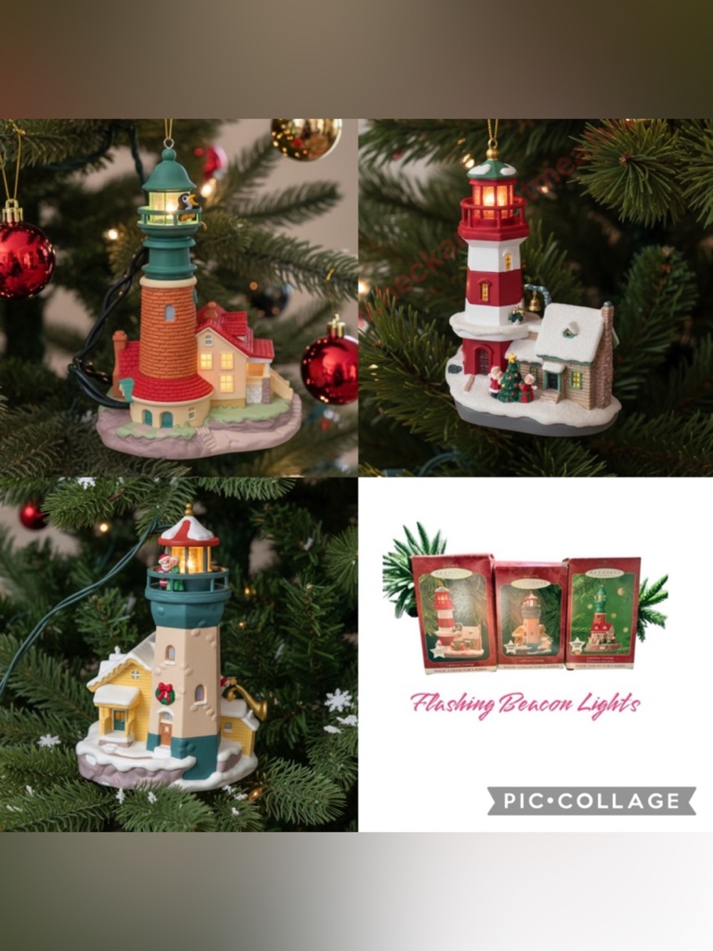 3 Flashing Beacon Light Lighthouses Hallmark Keepsake Ornaments